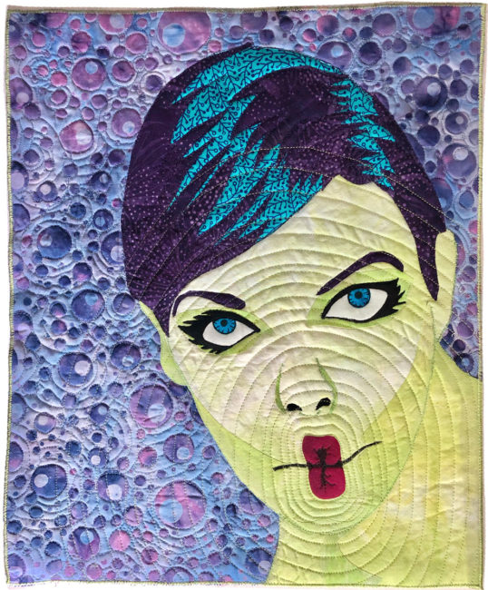 textile portrait of woman making funny kissy face by Lyric Montgomery Kinard