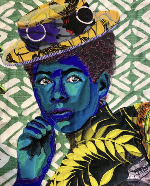 student portrait black woman made in blue fabric with african prints student portrait black woman made in blue fabric with african prints